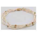 14K Gold Clasp 3 Strand Freshwater Pearl Bracelet