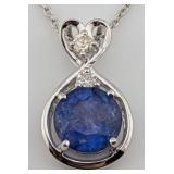 Sterling 1.64 ctw Tanzanite & Diamond Pendant Neck