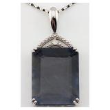Sterling 31.18 ctw Blue Sapphire & Diamond Pendant