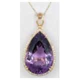 14K Gold Amethyst & Diamond Pendant Necklace