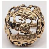 14K Gold Brutalist Style Pisces Ring