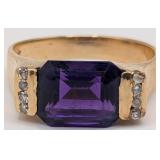 14K Gold Amethyst & Diamond Ring