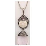 Vintage Sterling Sajen Carved Goddess & Pink Quart