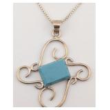 Vintage Sterling Handmade Turquoise Pendant Neckla