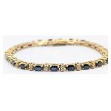 14K Gold Blue Sapphire & Diamond Tennis Bracelet