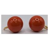 18K Gold Coral Button Screw Back Earrings