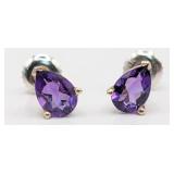 14K Gold Pear Cut Amethyst Stud Earrings