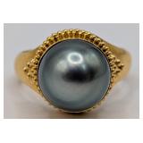 22K Gold Black Pearl Ring