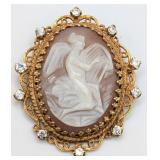 14K Gold Antique Angel Cameo & Diamond Brooch