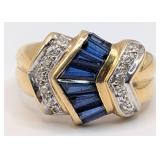 14K Gold Sapphire & Diamond Chevron Ring