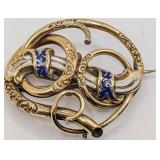 14K Gold Victorian Enamel Brooch