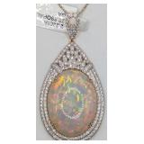 14K Gold Opal & Diamond Pendant Necklace