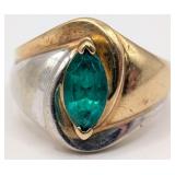 10K Gold Marquis Emerald Swirl Ring