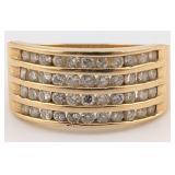 14K Gold 4-Row Channel Set Diamond Ring