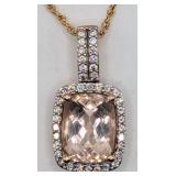14K Rose Gold Morganite & Diamond Pendant Necklace