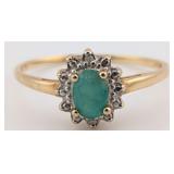 10K Gold Emerald & Diamond Halo Ring