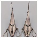 Vintage Sterling Long Tribal Mask Dangle Earrings