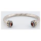 Vintage Sterling Garnet Open Cuff Twisted Rope Bra