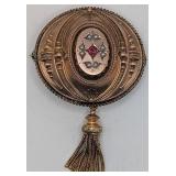 10K English Gold Brooch W/Ruby & Pearls