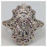 14K White Gold Art Deco Filigree Diamond Ring