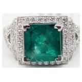 Platinum Custom Made Emerald & Diamond Ring