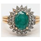 14K Gold Emerald & Diamond Double Halo Ring