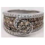 14K Gold White & Chocolate Diamond Swirl