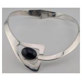 Sterling Taxco Mexico Black Onyx Hinged Collar Nec