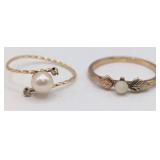 Lot of (2) 10K Gold Pearl Rings