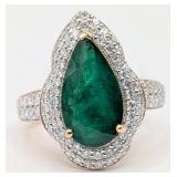 Platinum Pear Cut Russian Emerald & Diamond Halo R