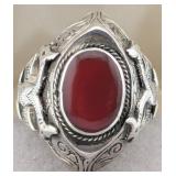 Vintage Sterling Turkmen Tribal Carnelian Ring  Ce