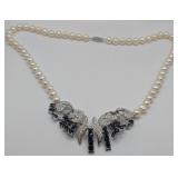 14K Hand Tied Pearl Diamond & Sapphire Necklace