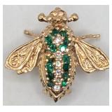 14K Gold Ema Emerald & Diamonds Fly Pin