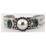 Vintage Sterling Native American Green Turquoise C