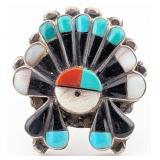 Vintage Sterling Zuni Inlaid Headdress Ring