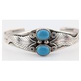 Vintage Sterling Native American Turquoise Cuff Br