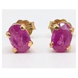 14K Gold Oval Cut Ruby Stud Earrings