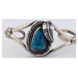 Vintage Sterling Native American Turquoise Cuff Br
