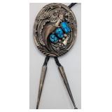 Vintage Sterling Navajo Turquoise & Bear Claw Bolo