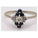 14K Diamond & Blue Sapphire Cluster Ring