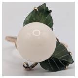 18K Gold Coral & Jade Leaf Ring