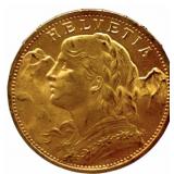 1900-B Swiss 20 Franc 90% Fine Gold Coin