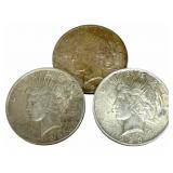 (3) 1923 United States Peace Silver Dollars