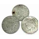 (3) 1922-S United States Peace Silver Dollars