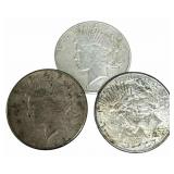 (3) 1922-S United States Peace Silver Dollars
