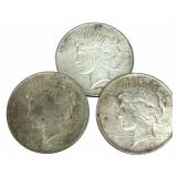 (3) 1923 United States Peace Silver Dollars