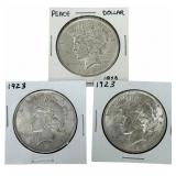 (3) 1923 United States Peace Silver Dollars