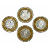 Lot Of Four $10.00 Mixed Silver Casino Tokens