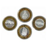 Lot Of Four $10.00 Mixed Silver Casino Tokens