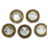 Lot Of Five $10.00 Gold Country Silver Casino Toke